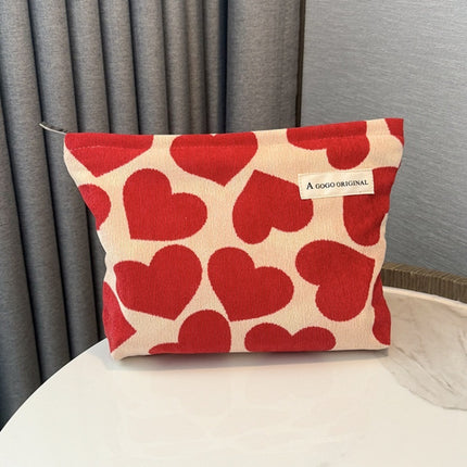 Corduroy Love Heart Cosmetic Bag Portable Skin Care Products Buggy Bag