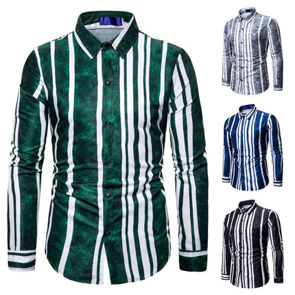 Men's Gradient Stripes Printed Long Sleeve Shirt
