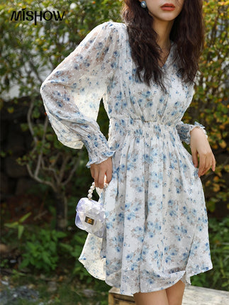 Mishow Spring Dresses For Women 2022 French Printed Chiffon Aline