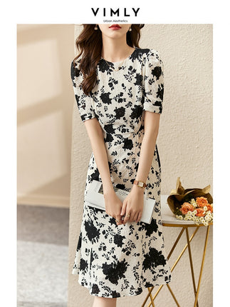 Vimly Elegant Floral Summer Dresses Black White Rose Spring 2023