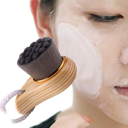 Wooden Handle Facial Cleansing Brush Soft Fiber Hair Exfoliating