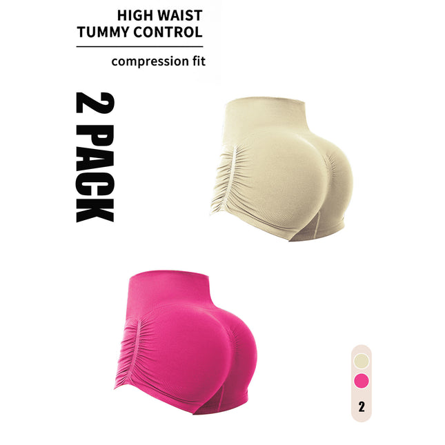 2 Pack Gym Shorts Women, Seamless Yoga Workout Shorts, High-Waisted Scrunch Butt Booty Lifting Athletic Running Shorts