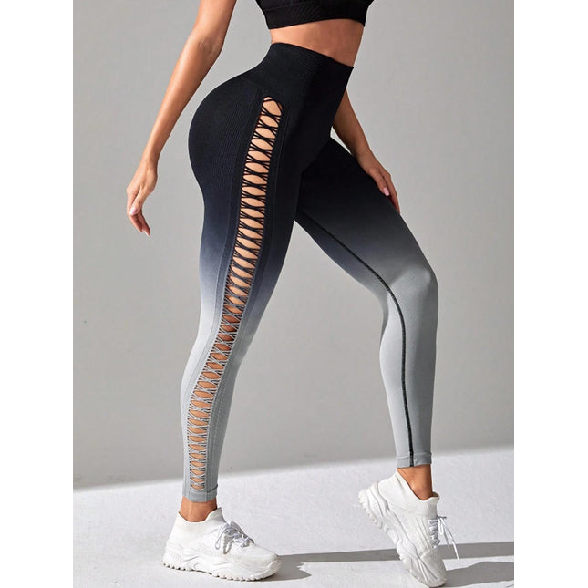 Women's High-Waisted Gradient Yoga Pants, Cutout Leggings, Booty Lifting, Athletic Long Tights For Fitness Workout, Breathable Sportswear