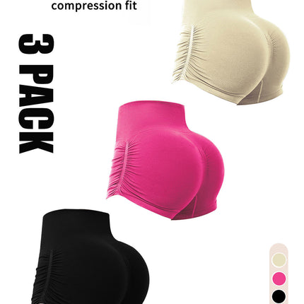 3 Pack Workout Shorts For Women Seamless Scrunch Butt Lifting High Waisted Yoga Gym Booty Running Short Pants