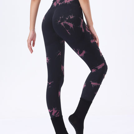 Butt Lifting Yoga Gym Athletic Pants, Hollow Out Tummy Control Sports Leggings Tie Dye Running Pants