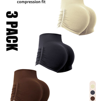 3 Pack Workout Shorts For Women Seamless Scrunch Butt Lifting High Waisted Yoga Gym Booty Running Short Pants