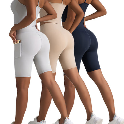 3 Pack Biker Shorts With Pockets High Waist Tummy Control Running Workout Polymide Gym Volleyball Yoga Shorts