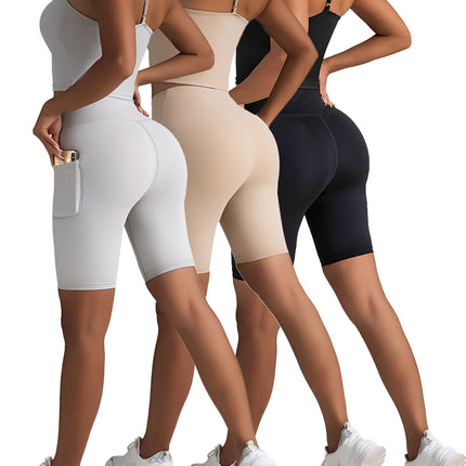3 Pack Biker Shorts With Pockets High Waist Tummy Control Running Workout Polymide Gym Volleyball Yoga Shorts