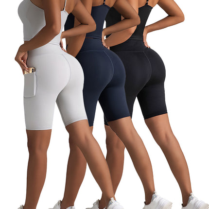 3 Pack Biker Shorts With Pockets High Waist Tummy Control Running Workout Polymide Gym Volleyball Yoga Shorts