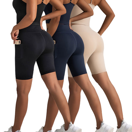 3 Pack Biker Shorts With Pockets High Waist Tummy Control Running Workout Polymide Gym Volleyball Yoga Shorts