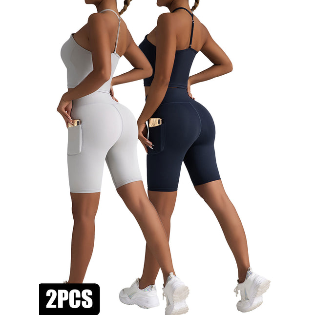 2 Pack High Waist Biker Shorts For Women-Workout Yoga Shorts Running Summer Soft Pants With Pockets