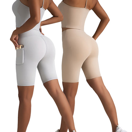 2 Pack High Waist Biker Shorts For Women-Workout Yoga Shorts Running Summer Soft Pants With Pockets