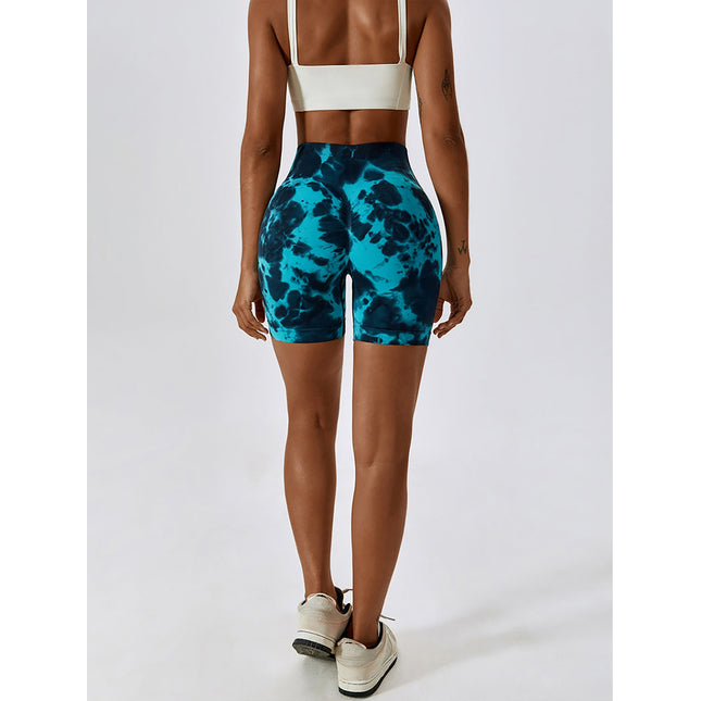 3 Pack Tie-dye High-waisted Butt-lifting Women's Sports Yoga Shorts, Women's Butt Lifting Shorts High Waist Tummy Control Yoga Shorts Seamless Ruched Booty Workout Short Leggings
