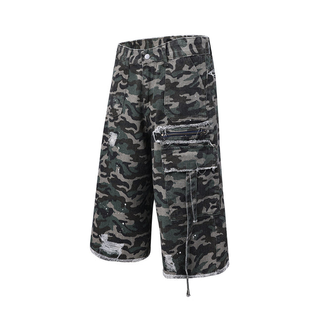 UrbanEdge Camo Denim Shorts