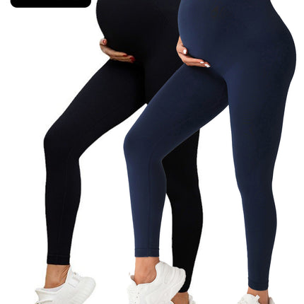 2 Pack  Maternity High-Waisted Seamless Yoga Pants For Women - Tummy Support Fitness Leggings