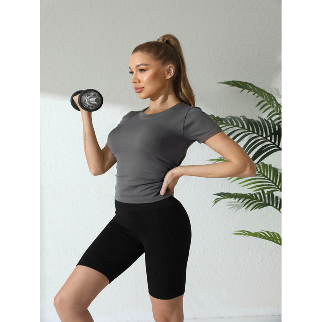 Solid Color Round Neck Sports T Shirt