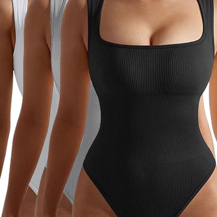 3 Pack Women Workout Seamless Jumpsuit Yoga Ribbed Bodycon One Piece Spaghetti Strap Romper