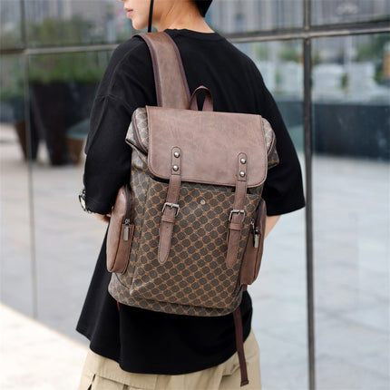 New Men's Leather Large Capacity Men & Women Trendy Plaid Backpack