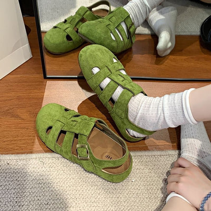 Retro Closed Toe Sandals Two-way Hollow-out Half Slippers
