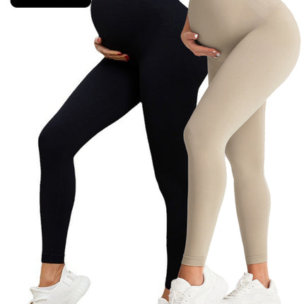 2 Pack  Maternity High-Waisted Seamless Yoga Pants For Women - Tummy Support Fitness Leggings