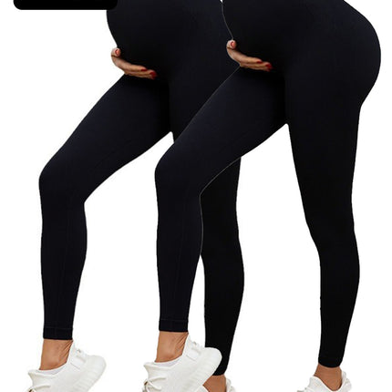 2 Pack  Maternity High-Waisted Seamless Yoga Pants For Women - Tummy Support Fitness Leggings