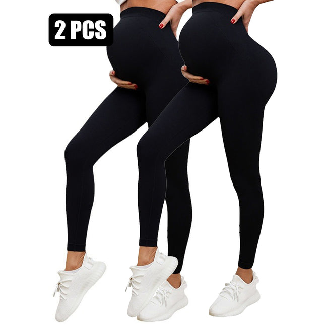 2 Pack  Maternity High-Waisted Seamless Yoga Pants For Women - Tummy Support Fitness Leggings