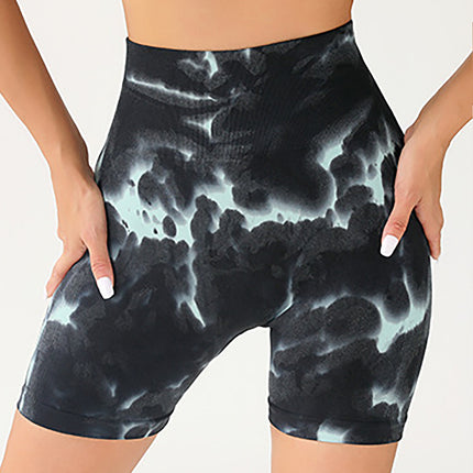 3 Pack Tie-dye High-waisted Butt-lifting Women's Sports Yoga Shorts, Women's Butt Lifting Shorts High Waist Tummy Control Yoga Shorts Seamless Ruched Booty Workout Short Leggings