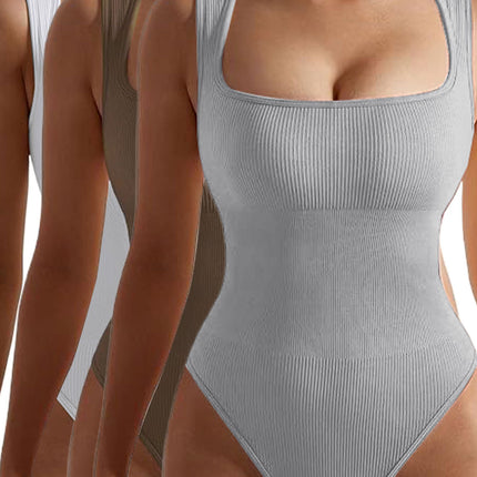 3 Pack Women Workout Seamless Jumpsuit Yoga Ribbed Bodycon One Piece Spaghetti Strap Romper