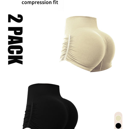 2 Pack Gym Shorts Women, Seamless Yoga Workout Shorts, High-Waisted Scrunch Butt Booty Lifting Athletic Running Shorts