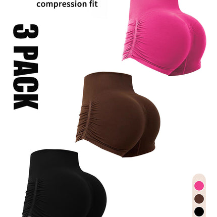 3 Pack Workout Shorts For Women Seamless Scrunch Butt Lifting High Waisted Yoga Gym Booty Running Short Pants