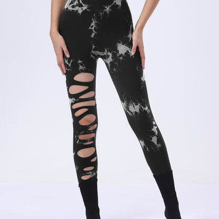 Butt Lifting Yoga Gym Athletic Pants, Hollow Out Tummy Control Sports Leggings Tie Dye Running Pants