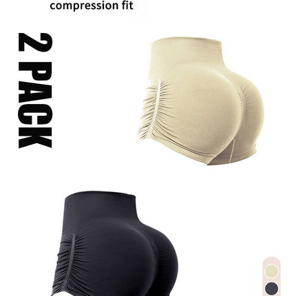 2 Pack Gym Shorts Women, Seamless Yoga Workout Shorts, High-Waisted Scrunch Butt Booty Lifting Athletic Running Shorts