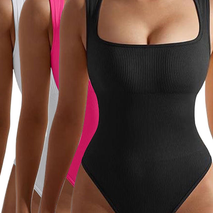 3 Pack Women Workout Seamless Jumpsuit Yoga Ribbed Bodycon One Piece Spaghetti Strap Romper
