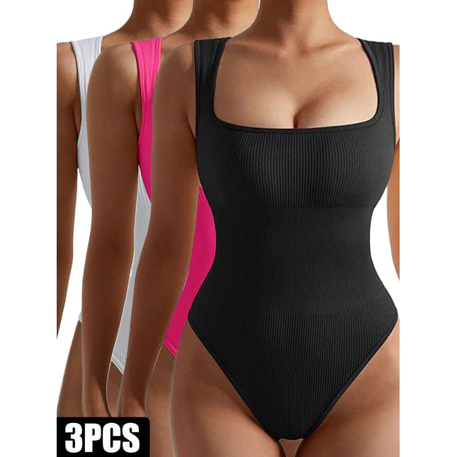 3 Pack Women Workout Seamless Jumpsuit Yoga Ribbed Bodycon One Piece Spaghetti Strap Romper