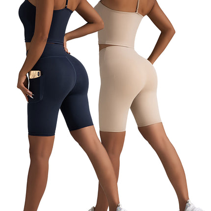 2 Pack High Waist Biker Shorts For Women-Workout Yoga Shorts Running Summer Soft Pants With Pockets