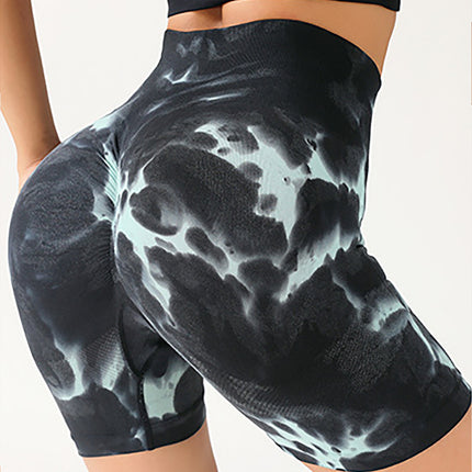 3 Pack Tie-dye High-waisted Butt-lifting Women's Sports Yoga Shorts, Women's Butt Lifting Shorts High Waist Tummy Control Yoga Shorts Seamless Ruched Booty Workout Short Leggings