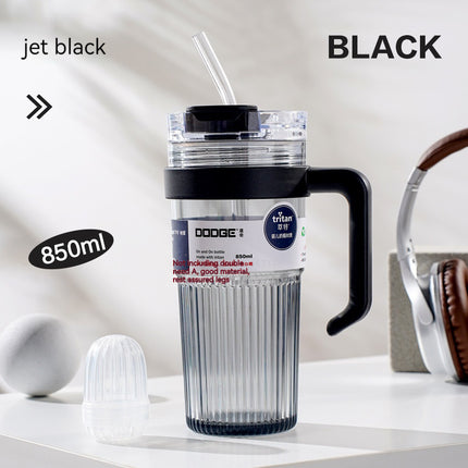 Household Portable Double Drink Straw Plastic Cup