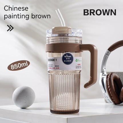 Household Portable Double Drink Straw Plastic Cup