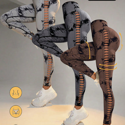 3 Pack Women's Tie-Dye Cutout Yoga Pants High-Waisted Leggings Women's Tie-Dye Leggings,, Leggings Women High Waisted Seamless Workout Leggings Gym Booty Tights Tummy Control Yoga Pants