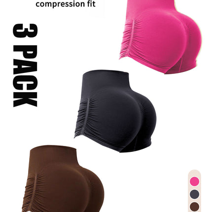 3 Pack Workout Shorts For Women Seamless Scrunch Butt Lifting High Waisted Yoga Gym Booty Running Short Pants