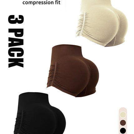 3 Pack Workout Shorts For Women Seamless Scrunch Butt Lifting High Waisted Yoga Gym Booty Running Short Pants