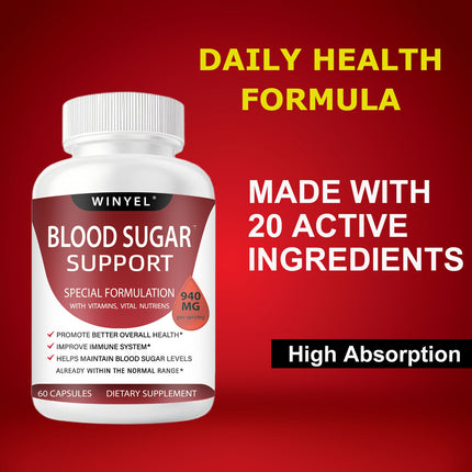 WINYEL Blood Sugar Complex Pure Premium Supplement - Supports Healthy Blood Sugar Already Within Normal Range Natural With Cinnamon, Bitter Melon, Chromium, Mulberry, Alpha Lipoic Acid, 60Capsules