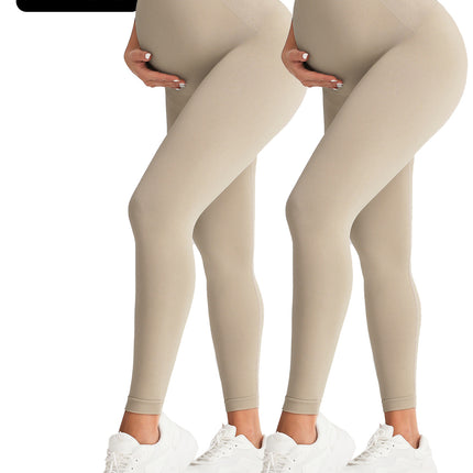 2 Pack  Maternity High-Waisted Seamless Yoga Pants For Women - Tummy Support Fitness Leggings