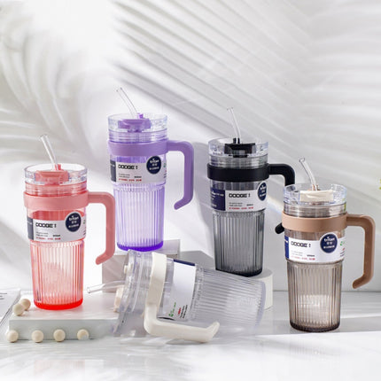 Household Portable Double Drink Straw Plastic Cup
