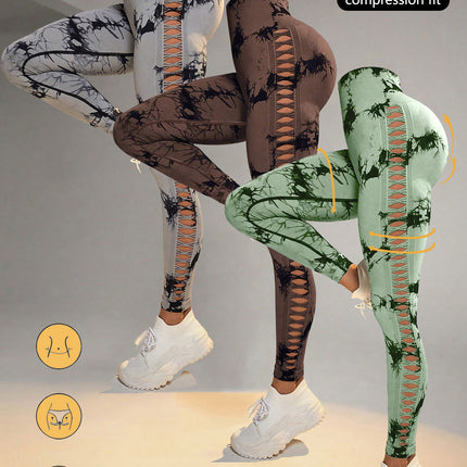 3 Pack Women's Tie-Dye Cutout Yoga Pants High-Waisted Leggings Women's Tie-Dye Leggings,, Leggings Women High Waisted Seamless Workout Leggings Gym Booty Tights Tummy Control Yoga Pants