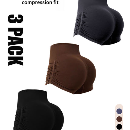 3 Pack Workout Shorts For Women Seamless Scrunch Butt Lifting High Waisted Yoga Gym Booty Running Short Pants