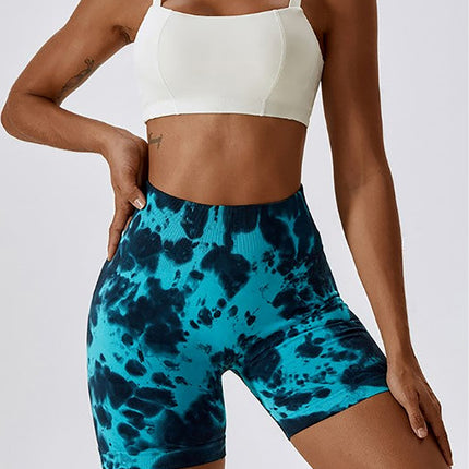 3 Pack Tie-dye High-waisted Butt-lifting Women's Sports Yoga Shorts, Women's Butt Lifting Shorts High Waist Tummy Control Yoga Shorts Seamless Ruched Booty Workout Short Leggings