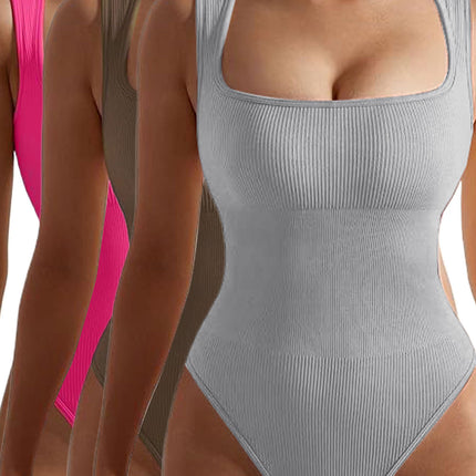 3 Pack Women Workout Seamless Jumpsuit Yoga Ribbed Bodycon One Piece Spaghetti Strap Romper