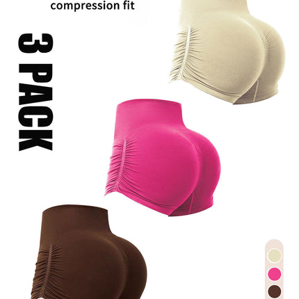 3 Pack Workout Shorts For Women Seamless Scrunch Butt Lifting High Waisted Yoga Gym Booty Running Short Pants