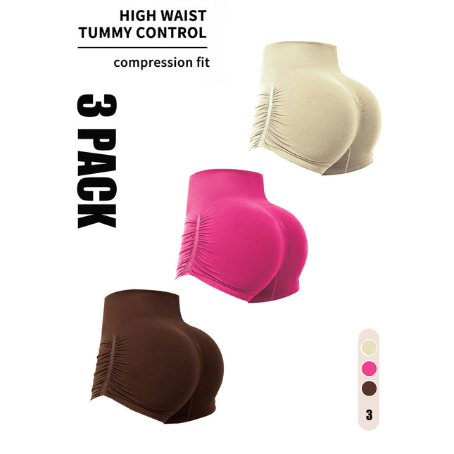 3 Pack Workout Shorts For Women Seamless Scrunch Butt Lifting High Waisted Yoga Gym Booty Running Short Pants